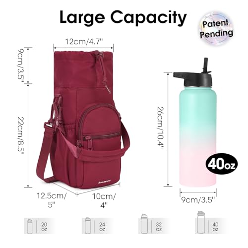 sportsnew 40oz Insulated Crossbody Water Bottle Bag Gym Hiking Phone Pocket - color: Red