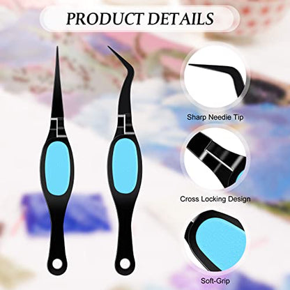 Chumia Craft Tweezer Reverse Tweezers Crossing Lock Stainless Soft Grip Tool Precision Curved Bent Straight Fine Tip Tool for Craft Jewelry Scrapbooking Beading Electronic Laboratory(Black and Blue)