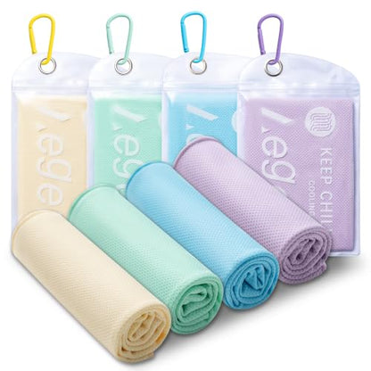 4Pack Cooling Towel 40"x12" Cooling Neck Wraps,Soft Breathable ChillyTowel | IceTowel, Microfiber Towels for Yoga, RunninGym, Camping, Fitness, Workout & More Activities - color: Mint Green / Cream Yellow / Sky Blue / Light Purple