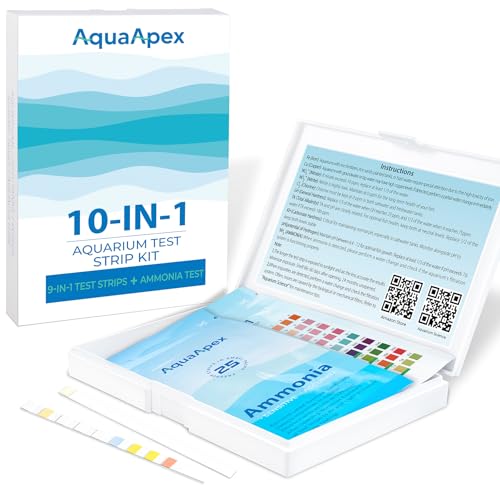 10-in-1 Ammonia Test kit Aquarium (25 Multi-Test + 25 Ammonia Strips) for Freshwater & Saltwater | Aquarium Test Strips for Fish Tank,Ponds | Test Nitrate,Nitrite,Hardness,pH & More. - size: 10-1 50 Strips