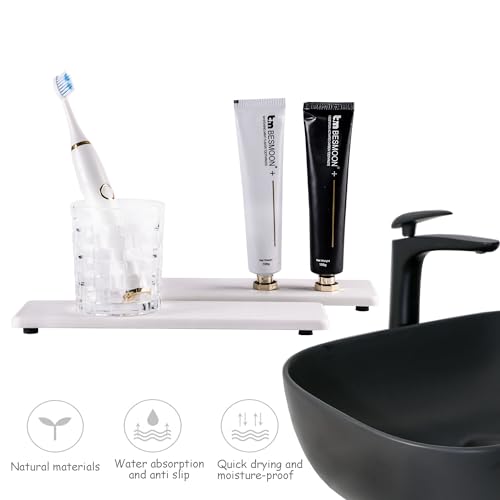 NiuYichee 2 Pcs Water Absorbing Stone Trays, Kitchen/Bathroom Sink Soap Dish, Diatomite Tray Used for Hand Soap & Cosmetic Bottles in The Modern Home, 3.15" W x 10.2" L, White