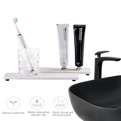 NiuYichee 2 Pcs Water Absorbing Stone Trays, Kitchen/Bathroom Sink Soap Dish, Diatomite Tray Used for Hand Soap & Cosmetic Bottles in The Modern Home, 3.15" W x 10.2" L, White