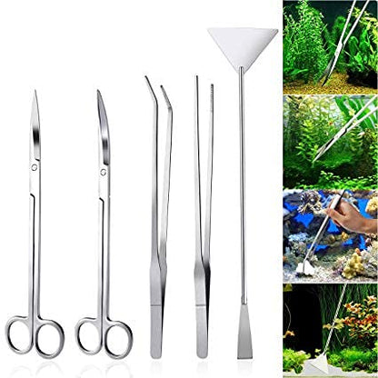 Aquarium Plants Tools, Aquascaping Tweezers Scissor Spatula Tool Stainless Steel Aquarium Tank Aquascaping Tools Set for Fish Starter Kits (3pc/4pc/5pc) (5 PCS)