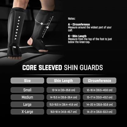 Hayabusa Core Sleeved Shin Guards for Muay Thai, Kickboxing & MMA - size: Small