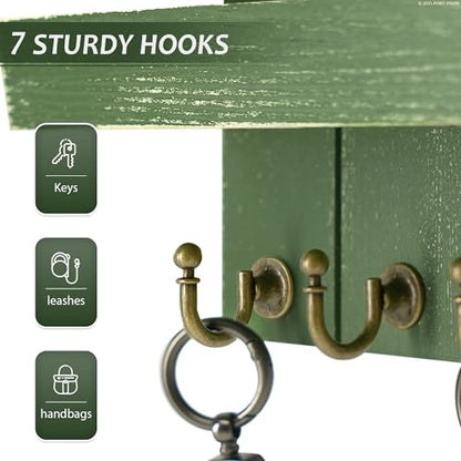 Rebee Vision Key Holder Wall Mount with Shelf &7 Hooks for Entryway, Green - color: Green, size: 15 inches