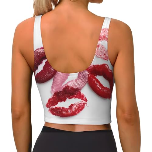 Lipstick Display Printed Women's Sports Tank top with Removable Chest Pads for Fitness