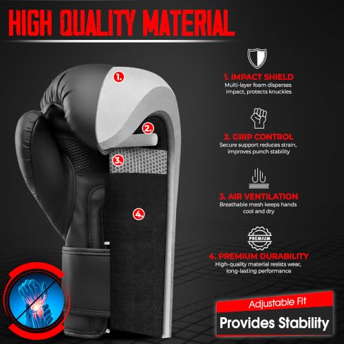Kruzak Matte Black Boxing Gloves and Pads, Boxing Gloves Training Set for Kickboxing and Muay Thai MMA Training - Boxing Kit for Adults with Punching Pads for Martial Arts and Karate - size: 12 oz