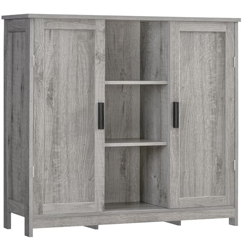 Iwell Storage Cabinet with 2 Doors and 4 Adjustable Shelves, Buffet Cabinet with Storage, Floor Cabinet for Living Room, Entryway, Kitchen, Rustic Gray