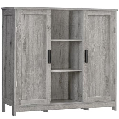 Iwell Storage Cabinet with 2 Doors and 4 Adjustable Shelves, Buffet Cabinet with Storage, Floor Cabinet for Living Room, Entryway, Kitchen, Rustic Gray