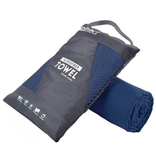 Rainleaf Microfiber Towel Quick Dry Camping & Travel & Gym Towel. Compact - color: Navy Blue, size: 24.00" x 12.00"
