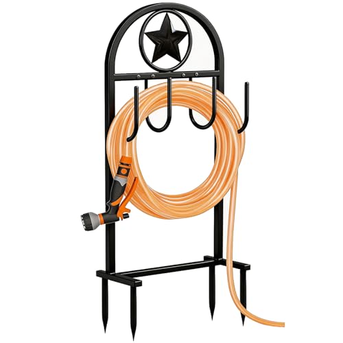 Garden Hose Holder - Upgraded Sturdy Hose Pentagram Holder, Freestanding Heavy-Duty Hose Reel, Sturdy Water Hose Holder and Hose Storage for Outside, Lawns and Yards,Black - style: Star