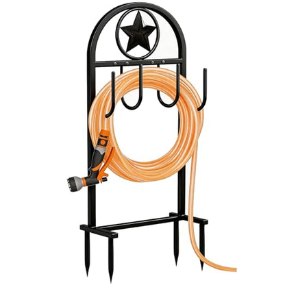 Garden Hose Holder - Upgraded Sturdy Hose Pentagram Holder, Freestanding Heavy-Duty Hose Reel, Sturdy Water Hose Holder and Hose Storage for Outside, Lawns and Yards,Black - style: Star