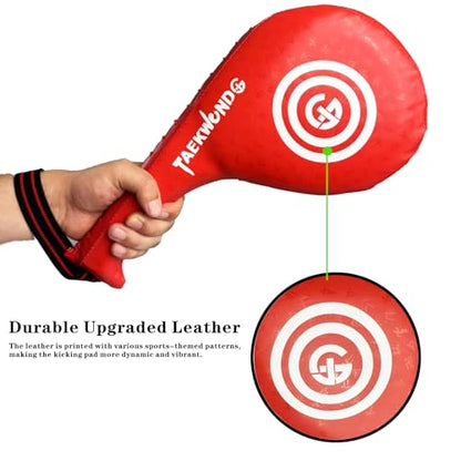 Taekwondo Kick Pads, Durable Upgraded Leather, Taekwondo Training Equipment - color: RED
