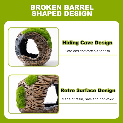 Betta Broken Barrel Decor Fish Tank Accessories, Resin Fish Hide Cave Aquarium Decoration Fish Tank Toys Hole Accessories (Small)
