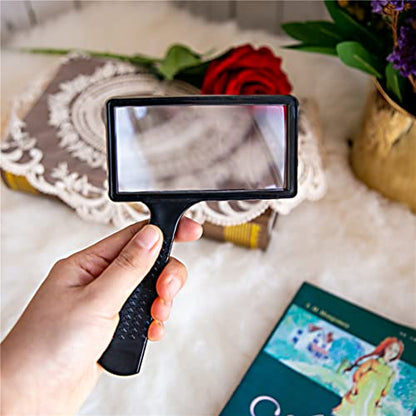 Large Rectangular Handheld Magnifying Glass，5X Magnification，4x2inches Handheld Magnifier，Scratch Resistant Glass Lens，Large Horizontal Viewing Area，for Seniors Reading，Hobbies，Repai， Observation