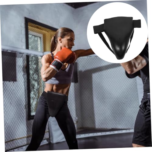 Integrated Groin Protector for Martial Arts Training, Black PU