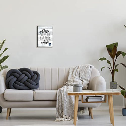 Stupell Industries Dogs Make Our Lives Whole Paw Icon Striped Backdrop, Design by Kim Allen - size: 14"L x 11"W, style: Black Framed