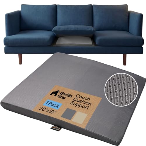 GORILLA GRIP Ergonomic High Density Couch Cushion Support Foam, Quick Rebound Sofa Lifters for Sagging Cushions, Stays in Place with Grip Dots, Replacement Stuffing, 20x19x1.75 Inches, 1 Pack, Gray