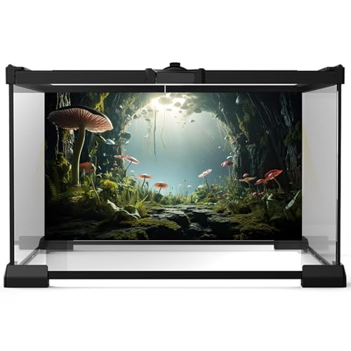 Aquarium Background Foggy Stone Mushroom Moss Aquarium Backdrop Mysterious Green Plants Cave Scenery Aquarium Background Durable Reptile Habitat Terrarium Background Tank Backdrop Vinyl 24x16in - color: Brown_Green, size: 24(W)x16(H)inches/ 60(W)*40cm(H)