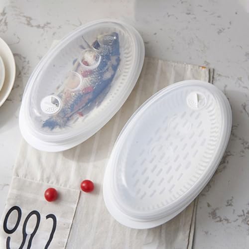 Microwave Fish Steamer with Lid, White Food-grade Steamed Fish Plate, Fast Heat Transfer and Moisture Locking, Professional Kitchen Gadget for Healthy Cooking