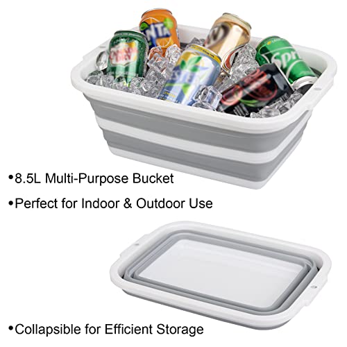 2 Pack Collapsible Bucket with 2.25 Gal / 8.5L Each, Plastic Tub, Portable Wash Basin for Home and Garden, Foldable Camp Sink with Upgrade Reinforced Hard Plastic Rim