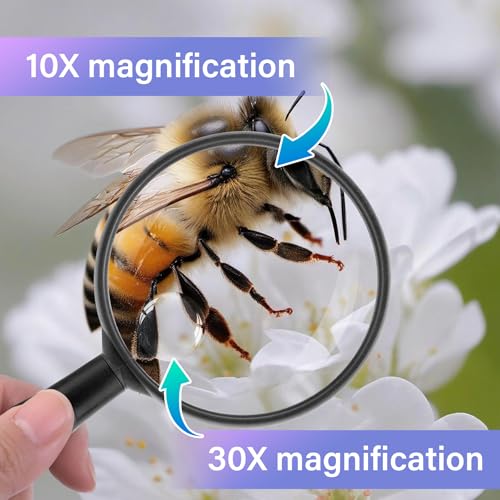 Lakei Magnifying Glass,10X Handheld Reading Magnifying Glass， 75mm Shatter Resistant Lens, Non-Slip Handle, Suitable for Elderly Reading, Adults Close Work, Hobbies and Halloween & Cosplay(Black)