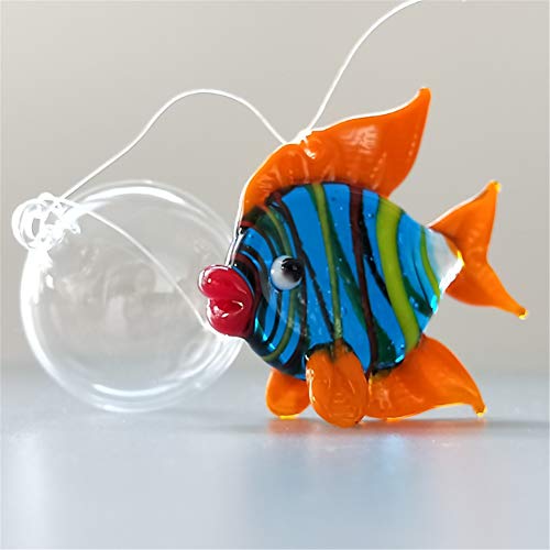 Color Bubble Fish Miniature Hand Blown Tropical Fish Figurine Art Glass Sea Animals,Set of 6 for Small and Medium Fish Tanks (B)