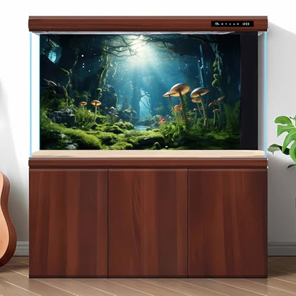 Jungle Rainforest Fish Tank Background Tropical Underwater Cave Aquarium Background Mushrooms Lush Green Moss Terrarium Backgrounds Lake Stream Rock Reptile Tank Backgrounds Wallpaper Poster 30x18in - size: 30(W)x18(H)inches/ 75(W)*45cm(H)