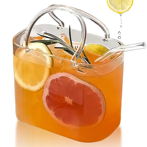 Drinking Purse Glass, Glass Purse for Drinks, Glass Purse for Drinks with Straw, Decorative Fish Bowl Vase with Straw, For Fruit Juice, Tea, Flowers (1pc) - color: 1pc