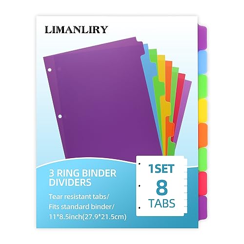 3 Set Plastic Binder Dividers with Tabs,Multicolor Index with 8-Tabs,Divider for 3 Ring Binder - style: 3 SETS 8 TAB