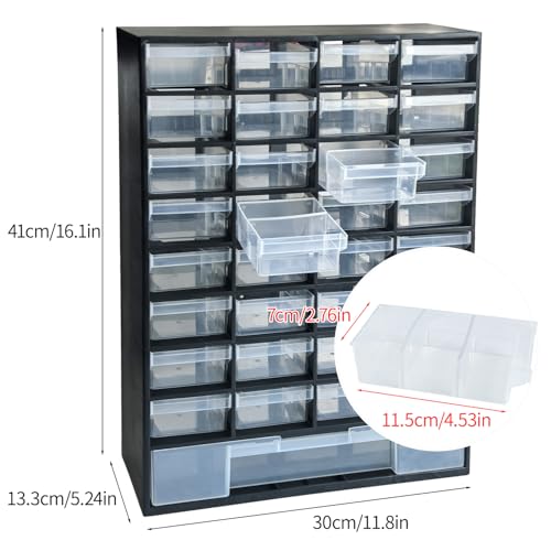 33 Drawer Plastic Small Parts Organizer, Storage Bin with Drawers for Hardware, Parts, Crafts, Beads, 11.8 x 16.1 x 5.2 Inches (Black)