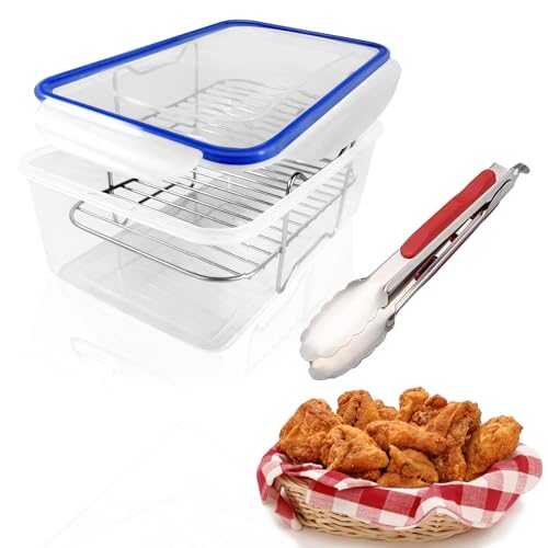 Batter Bowl, Breading Bowl with Lid Flour Shaker for Seasoning Fried Chicken, Fish, Shrimp, Just Flip (Blue)