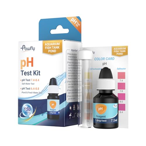 Pawfly Aquarium pH Test Kit, Accurate Fish Tank pH Testing Kit, Easy-to-Read pH Water Test Kit with Test Tube & Color Chart, Aquarium Liquid Test Kit for Freshwater & Saltwater - color: Blue Box Pack