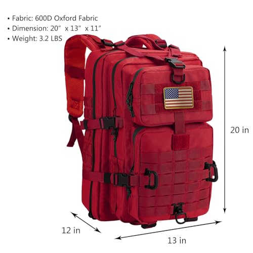 Hannibal Tactical MOLLE Assault Backpack, Tactical Backpack Military Army Camping Rucksack - color: Red