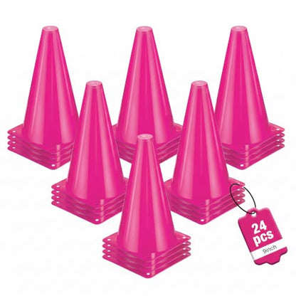 24pcs Cones 9 Inch Soccer Cones and Plastic Traffic Cones, Durable Cones for Sports Training, Ideal for Soccer, Basketball, Football, Skating, and Agility Drills Practice - color: pink