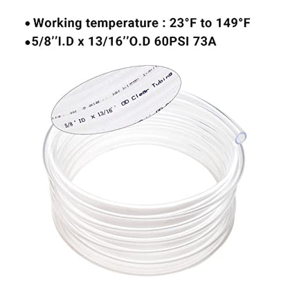 Clear Vinyl Tubing 5/8" ID × 13/16" OD -25 Ft 45PSI,Flexible Plastic Tubing,BPA Free Non-Toxic, Multipurpose Hybrid Clear Reinforced Tube