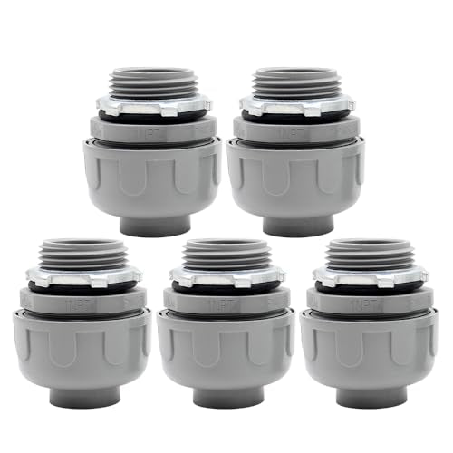 5-Pack 1 Inch 180° PVC Liquid Tight Straight Connectors - UL Listed, Flame Retardant, Corrosion Resistant for Premium Electrical Conduit in Heavy-Duty Settings - size: 1 inch (180 Degree)