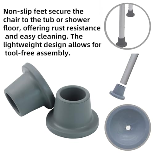 4-Pack Shower Chair Leg Caps, Replacement Rubber Feet for Bath Seats/Commodes and Transfer Benches, Non-Slip Rubber Suction Cup Feet with 1-1/8 in