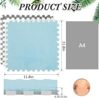 Amylove 36 Pcs Foam Interlocking Carpet Tiles,White, Gray, Light Blue - color: White, Gray, Light Blue