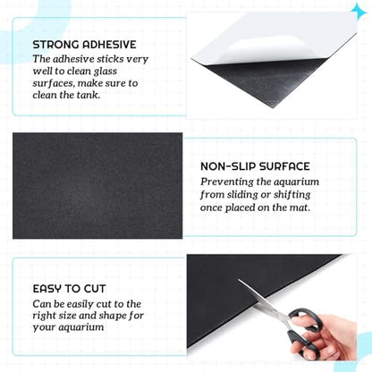 2 Pcs 48 x 24 Inch Aquarium Fish Self Leveling Mat for Under Tank 5mm Thick Foam Compressible Neoprene Mat with Adhesive Backing Shockproof Waterproof Easy to Cut Stability, Black