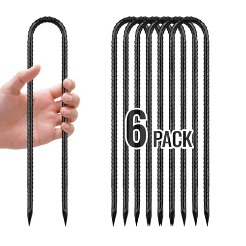 12 Inch Rebar Stakes, U Hook Ground Stakes 6 Pack Black Ground Anchors for Tent Heavy Duty for Plants Anti-Rust Landscape Fabric Artificial Turf - color: Black-6mm, size: 6pcs