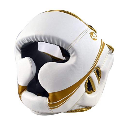 Ultimatr - Elite Head Guard White Gold - Boxing MMA Muay Thai Taekwondo Training (S/M)