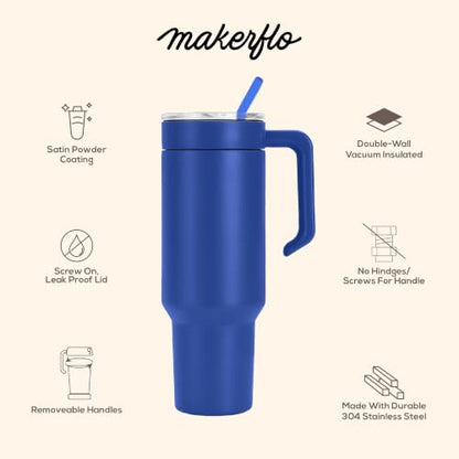 makerflo 40 oz Blue Powder Coated Tumbler Pack of 25 with MakerTwist™ System, Twist-On Handle Option (Handle Sold Separately) Customizable Blank Tumbler, Ideal for Laser Engraving, UV DTF, Epoxy - color: Blue, size: Case of 25
