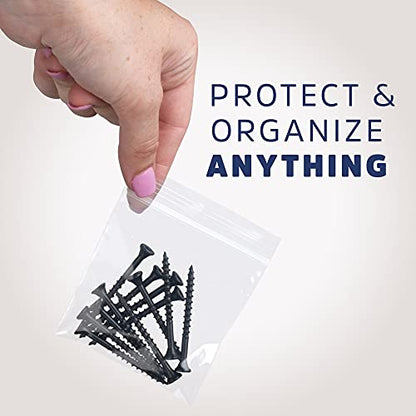 3" x 3" Small Reclosable Zip Bag - Heavy-duty 4 Mil, Bulk Case of 100 - Clear, Resealable Zip Top Lock for Storage & Packaging Food, Nuts, Bolts & Screws. - size: 3" x 3"