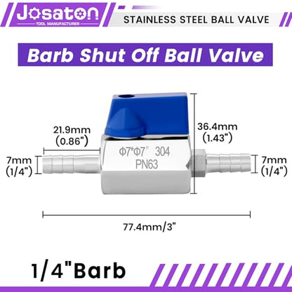 2PCS 1/4" Barb Ball Valve 304 Stainless Steel Mini Shut Off Valve for Water Gas Fuel Drip Irrigation and Aquariums, with Hose Clamps - style: 2PCS-1/4" Barb Ball Valve