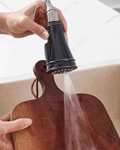 Kitchen Faucet Replacement Spray Head - with 15 Adapters, Pull Down Faucet Sprayer with 3-Function Nozzle, Oil-Rubbed Bronze, Kitchen Sink Faucet Head Replacement