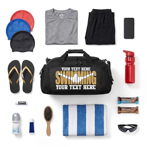 Personalized Swim Team Duffel Bag with Custom Name – Waterproof Swimming Gear Bag for Youth & Adults – Large Pool Bag with Shoe Compartment & Wet Pocket - color: Black, style: Swimming