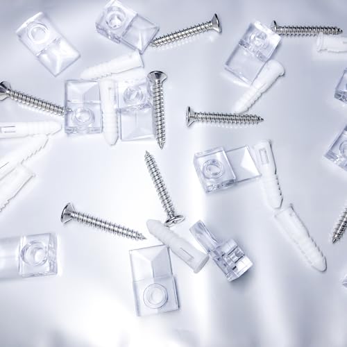 30-Piece Mirror Holder Clip Glass Crystal Clear Plastic Mirror Clip Fixing Clip Kit with Screws and Mirror Hanging Kit (Silver)