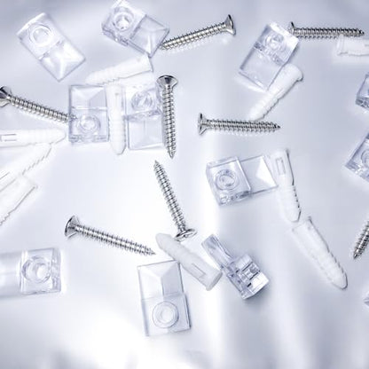 30-Piece Mirror Holder Clip Glass Crystal Clear Plastic Mirror Clip Fixing Clip Kit with Screws and Mirror Hanging Kit (Silver)