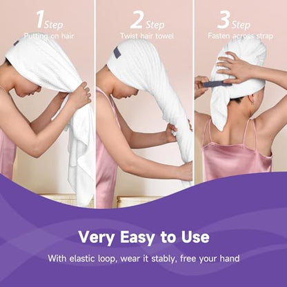Umisleep Extra Large Microfiber Hair Towel, Ultra Absorbent, White - color: White